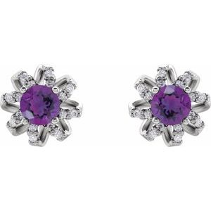 14K White Gold Natural Amethyst & 1/6 CTW Natural Diamond Halo-Style Earrings – image 2