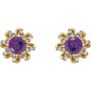 14K Yellow Gold Natural Amethyst & 1/6 CTW Natural Diamond Halo-Style Earrings – image 2
