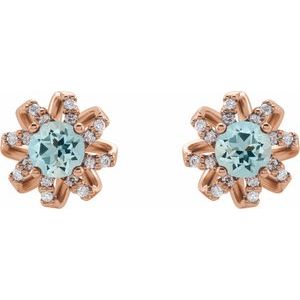 14K Rose Gold Natural Aquamarine & 1/6 CTW Natural Diamond Halo-Style Earrings