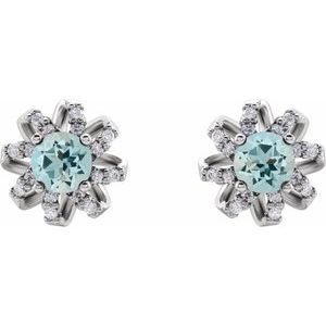 Sterling Silver Natural Aquamarine & 1/6 CTW Natural Diamond Halo-Style Earrings – image 2