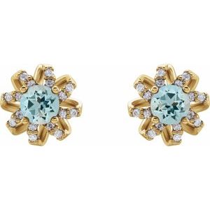 14K Yellow Gold Natural Aquamarine & 1/6 CTW Natural Diamond Halo-Style Earrings