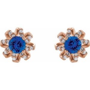 14K Rose Gold Natural Blue Sapphire & 1/6 CTW Natural Diamond Halo-Style Earrings – image 2