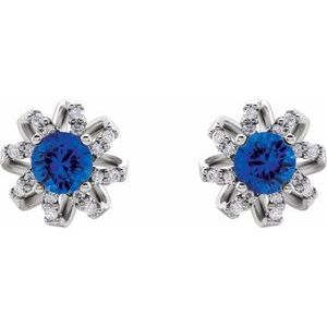 Sterling Silver Natural Blue Sapphire & 1/6 CTW Natural Diamond Halo-Style Earrings – image 2