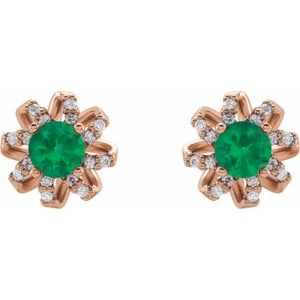 14K Rose Gold Natural Emerald & 1/6 CTW Natural Diamond Halo-Style Earrings – image 2