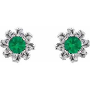Sterling Silver Natural Emerald & 1/6 CTW Natural Diamond Halo-Style Earrings – image 2