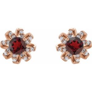 14K Rose Gold Natural Mozambique Garnet & 1/6 CTW Natural Diamond Halo-Style Earrings
