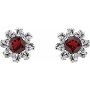 14K White Gold Natural Mozambique Garnet & 1/6 CTW Natural Diamond Halo-Style Earrings – image 2