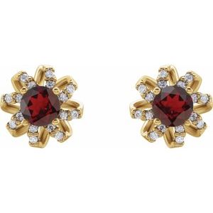 14K Yellow Gold Natural Mozambique Garnet & 1/6 CTW Natural Diamond Halo-Style Earrings – image 2