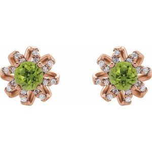 14K Rose Gold Natural Peridot & 1/6 CTW Natural Diamond Halo-Style Earrings – image 2