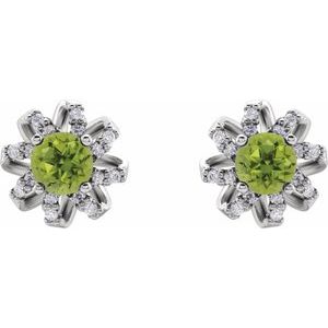 Platinum Natural Peridot & 1/6 CTW Natural Diamond Halo-Style Earrings – image 2