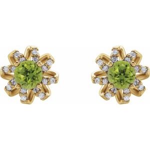 14K Yellow Gold Natural Peridot & 1/6 CTW Natural Diamond Halo-Style Earrings – image 2
