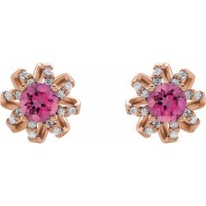 14K Rose Gold Natural Pink Tourmaline & 1/6 CTW Natural Diamond Halo-Style Earrings – image 2
