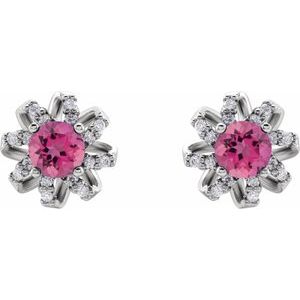Platinum Natural Pink Tourmaline & 1/6 CTW Natural Diamond Halo-Style Earrings – image 2