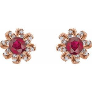 14K Rose Gold Lab-Grown Ruby & 1/6 CTW Natural Diamond Halo-Style Earrings – image 2
