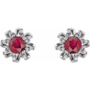 Sterling Silver Natural Ruby & 1/6 CTW Natural Diamond Halo-Style Earrings – image 2