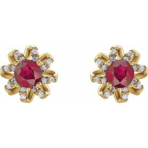 14K Yellow Gold Natural Ruby & 1/6 CTW Natural Diamond Halo-Style Earrings – image 2