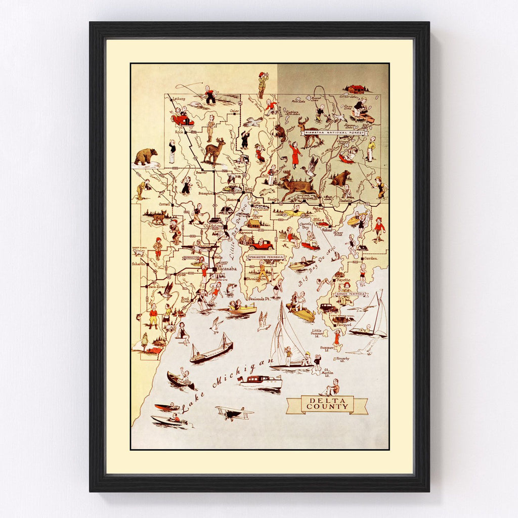 Vintage Map of Delta County, Michigan 1936