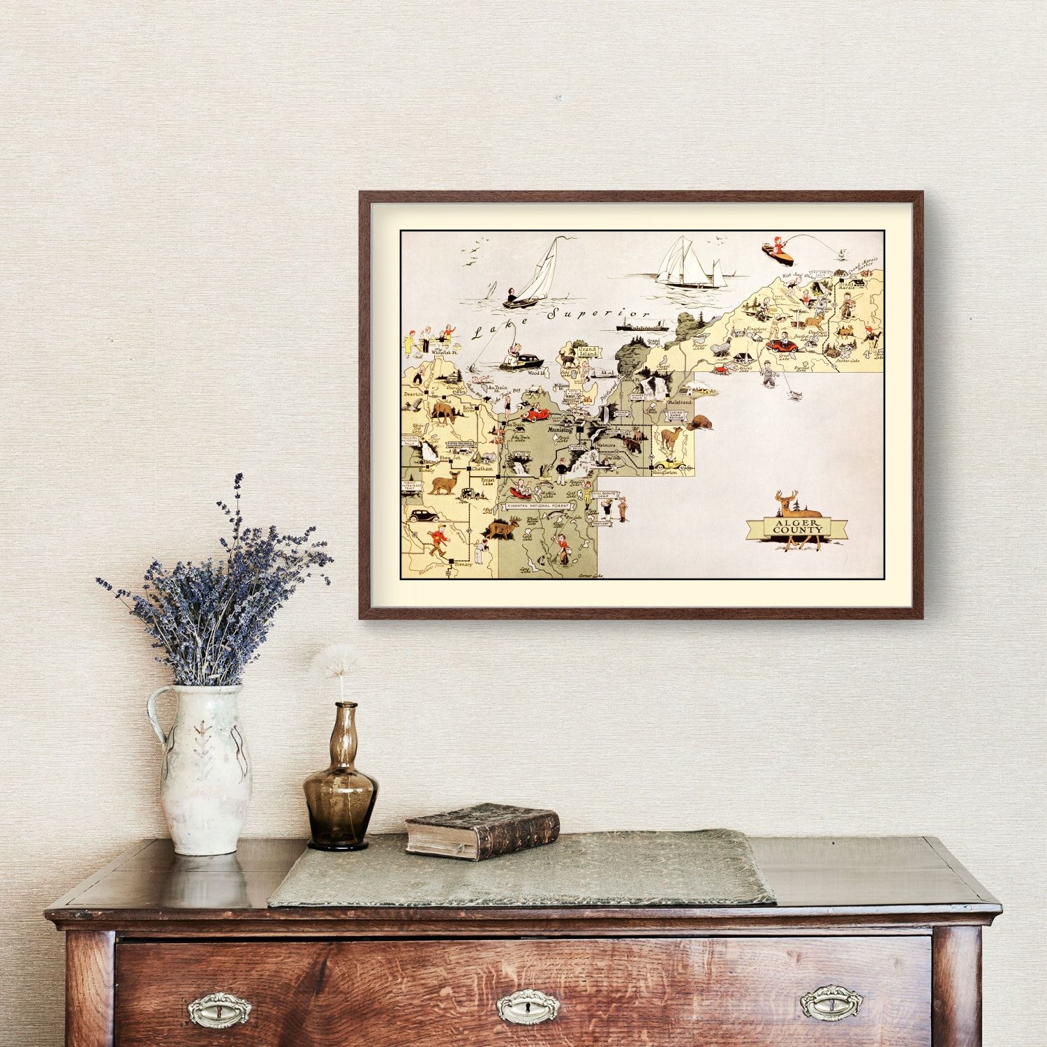 Vintage Map of Alger County, Michigan 1936