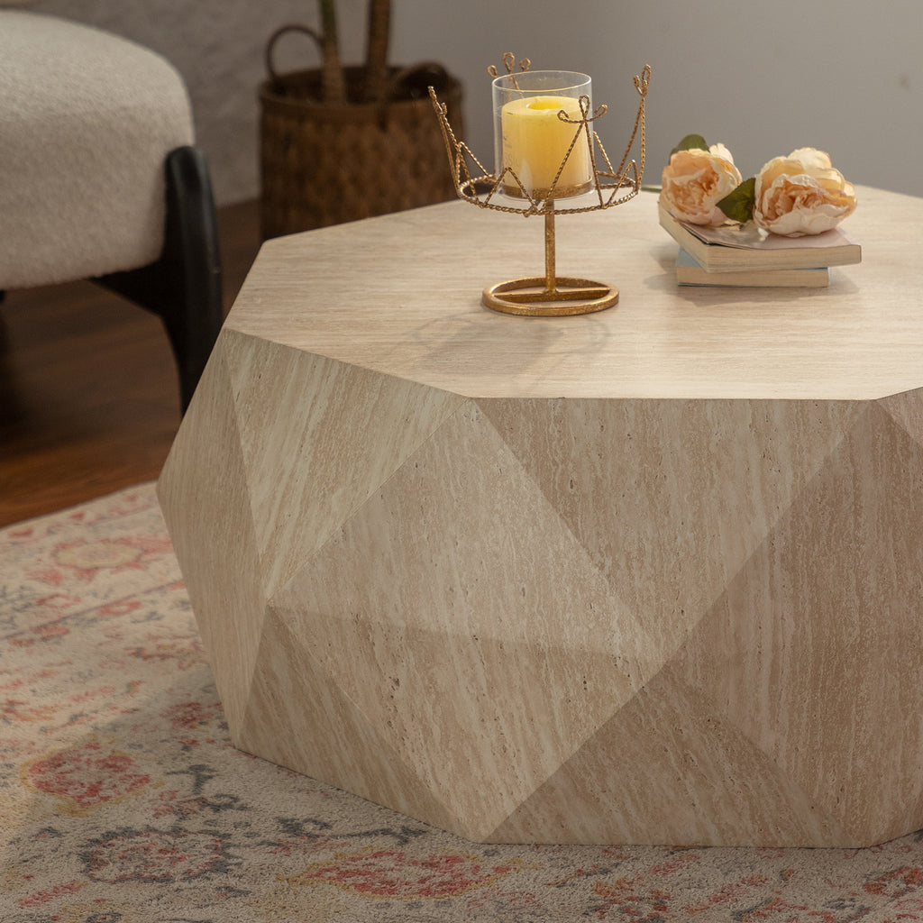 Modern Farmhouse Coffee Table Drum Coffee Table, American Natural Retro Style Coffee Table for Office, Dining Room and Living Room