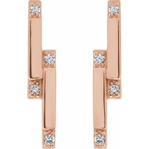 14K Rose Gold 1/10 CTW Natural Diamond Bar Earrings – image 2