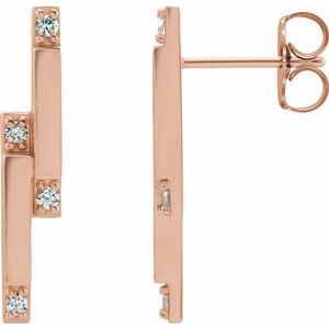 14K Rose Gold 1/10 CTW Natural Diamond Bar Earrings