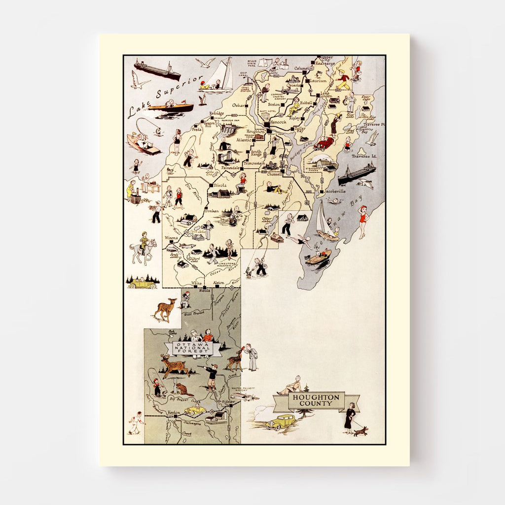 Vintage Map of Houghton County, Michigan 1936