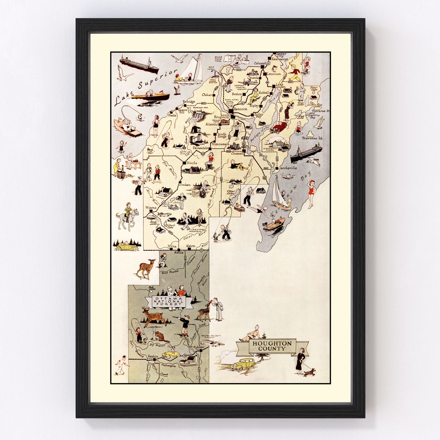 Vintage Map of Houghton County, Michigan 1936