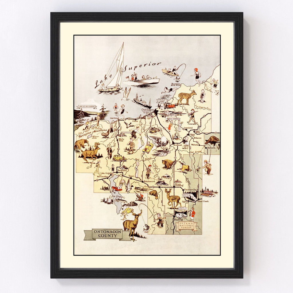 Vintage Map of Ontonagon County, Michigan 1936