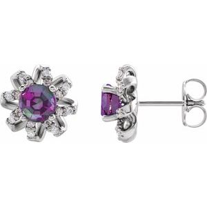 Sterling Silver Lab-Grown Alexandrite & 1/6 CTW Natural Diamond Halo-Style Earrings
