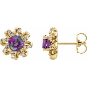 14K Yellow Gold Lab-Grown Alexandrite & 1/6 CTW Natural Diamond Halo-Style Earrings