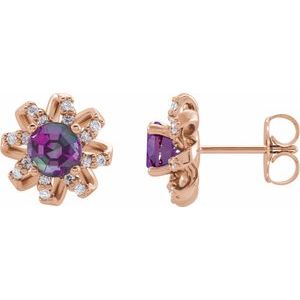 14K Rose Gold Lab-Grown Alexandrite & 1/6 CTW Natural Diamond Halo-Style Earrings