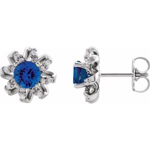 Sterling Silver Natural Blue Sapphire & 1/6 CTW Natural Diamond Halo-Style Earrings