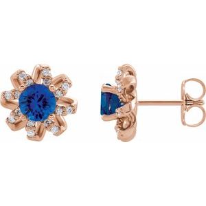 14K Rose Gold Lab-Grown Blue Sapphire & 1/6 CTW Natural Diamond Halo-Style Earrings