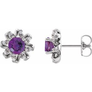 14K White Gold Natural Amethyst & 1/6 CTW Natural Diamond Halo-Style Earrings