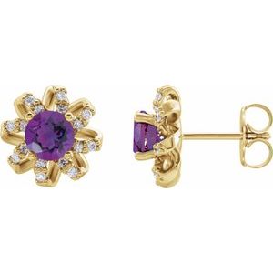14K Yellow Gold Natural Amethyst & 1/6 CTW Natural Diamond Halo-Style Earrings