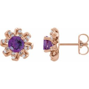 14K Rose Gold Natural Amethyst & 1/6 CTW Natural Diamond Halo-Style Earrings
