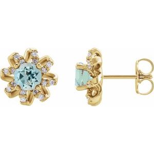 14K Yellow Gold Natural Aquamarine & 1/6 CTW Natural Diamond Halo-Style Earrings