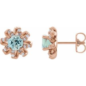 14K Rose Gold Natural Aquamarine & 1/6 CTW Natural Diamond Halo-Style Earrings