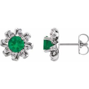 14K White Gold Natural Emerald & 1/6 CTW Natural Diamond Halo-Style Earrings
