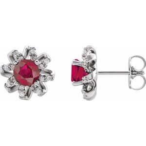 14K White Gold Lab-Grown Ruby & 1/6 CTW Natural Diamond Halo-Style Earrings