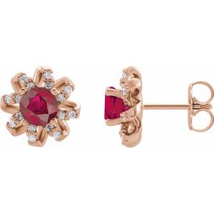 14K Rose Gold Lab-Grown Ruby & 1/6 CTW Natural Diamond Halo-Style Earrings