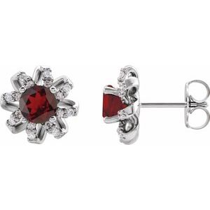 14K White Gold Natural Mozambique Garnet & 1/6 CTW Natural Diamond Halo-Style Earrings
