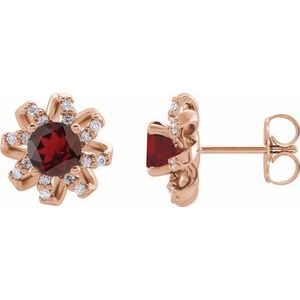 14K Rose Gold Natural Mozambique Garnet & 1/6 CTW Natural Diamond Halo-Style Earrings
