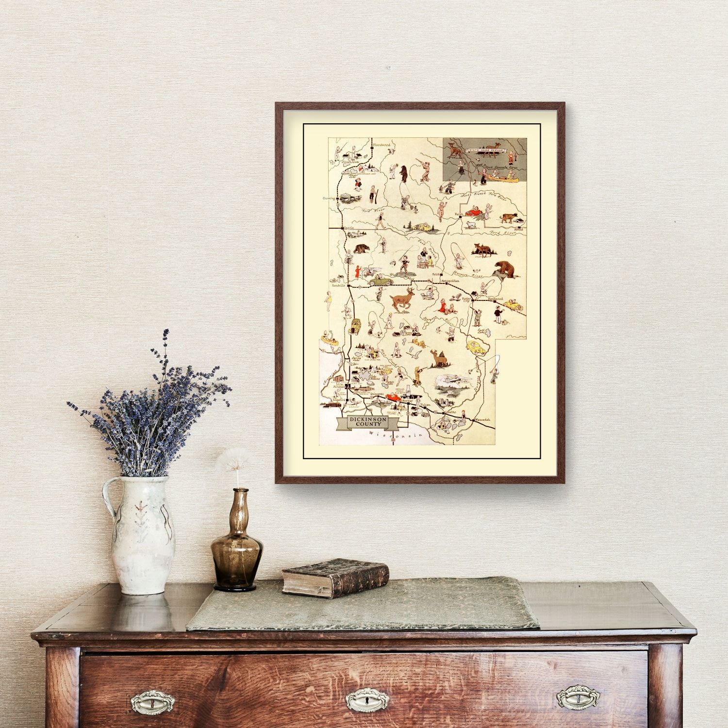 Vintage Map of Dickinson County, Michigan 1936