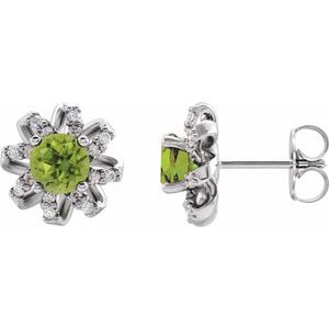 Sterling Silver Natural Peridot & 1/6 CTW Natural Diamond Halo-Style Earrings