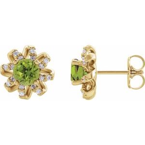 14K Yellow Gold Natural Peridot & 1/6 CTW Natural Diamond Halo-Style Earrings