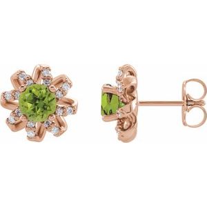 14K Rose Gold Natural Peridot & 1/6 CTW Natural Diamond Halo-Style Earrings
