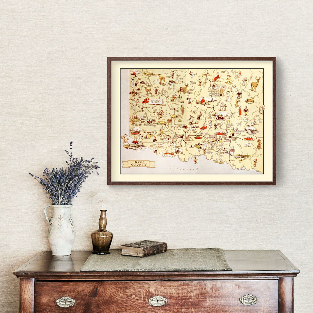 Vintage Map of Iron County, Michigan 1936
