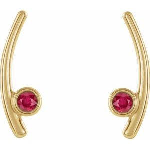 14K Yellow Gold Lab-Grown Ruby Ear Climbers – image 4