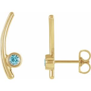 14K Yellow Gold Natural Aquamarine Ear Climbers